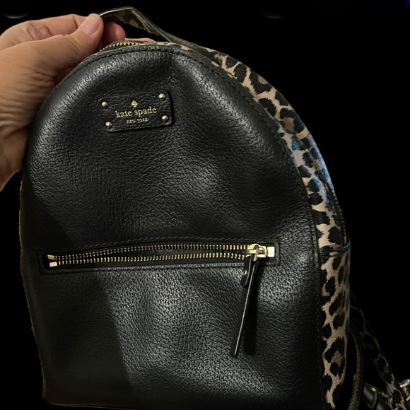 Kate Spade Black/Animal Print Leather Purse Mini Backpack - Picture 5 of 9